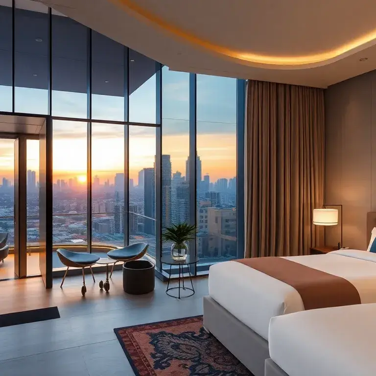 Pullman Bangkok Hotel G: 87€/Nacht inkl Frühstück: Erstelle ein hochaufloesendes hero image des Pullman Bangkok Hotel G: moderne Glasfassad…