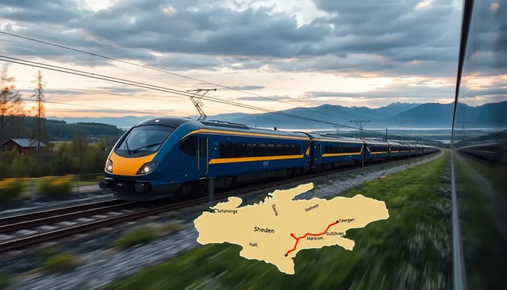 SJ-Reisen durch Schweden: 8€ pro Trip (Jan–Mrz 2026) - Routenbeispiele und Reiseerlebnis: Eine fotorealistische Darstellung eines SJ-Hochge…