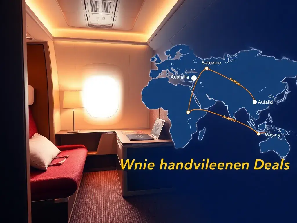 Turkish Airlines: Adelaide & Auckland – Deals der Woche: Eine stilvolle Hauptgrafik, die Reise-Deals visuell vereint: eine luxuriöse Turkis…