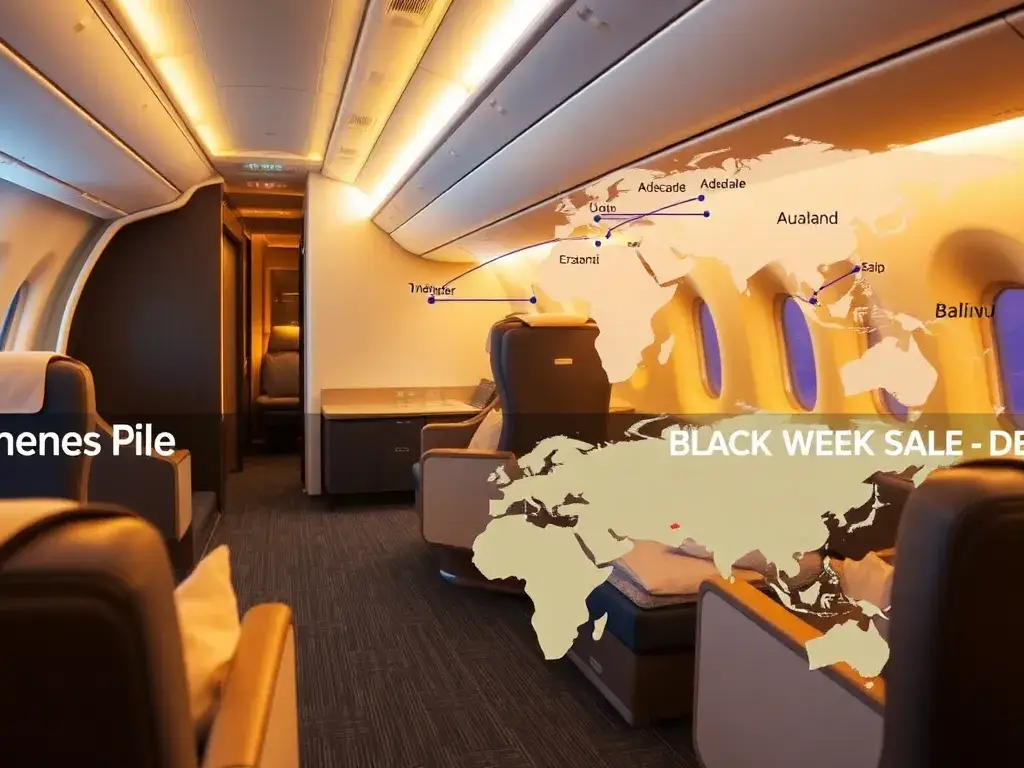 Unsere handverlesenen Deals der Woche: Adelaide & Auckland: Ein hochwertiges Hauptbild: Eine luxuriöse Business-Class-Kabine mit großzügige…