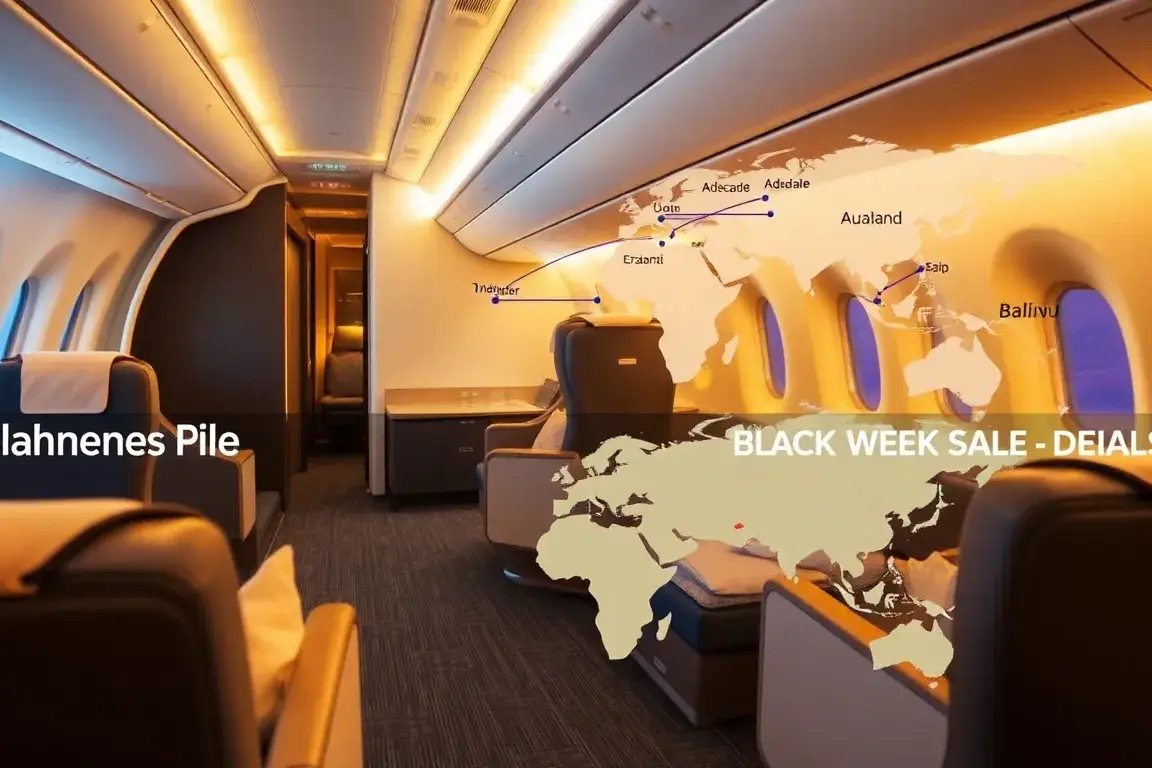 Unsere handverlesenen Deals der Woche: Adelaide & Auckland: Ein hochwertiges Hauptbild: Eine luxuriöse Business-Class-Kabine mit großzügige…