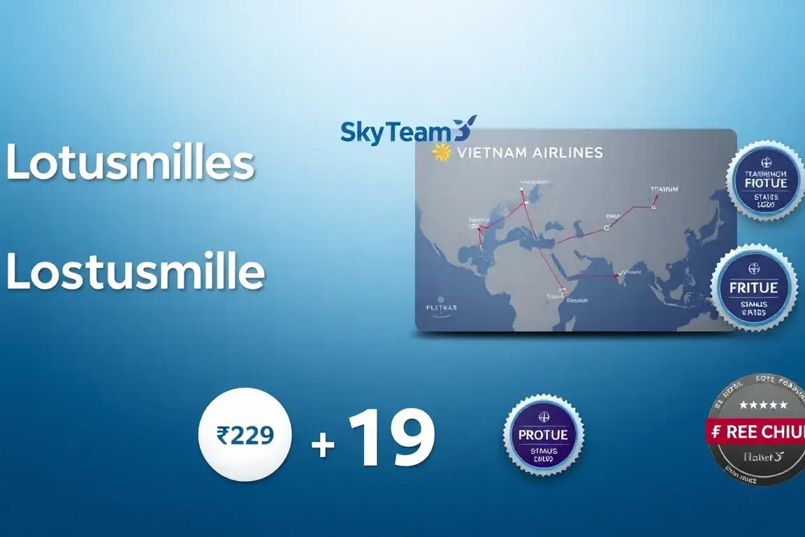 Vietnam Airlines Lotusmiles Statusmatch ab 129 USD: Eine hochwertige Banner-Grafik, die das Lotusmiles-Statusmatch-Programm von Vietnam Air…