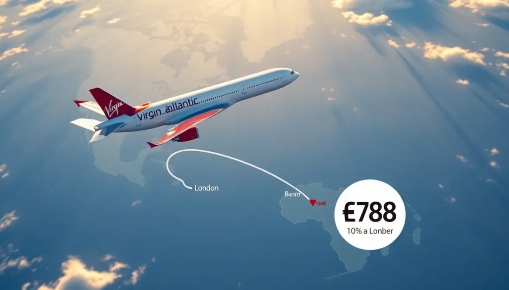 Virgin Atlantic Punkte kaufen: 70% Bonus - Beispiele für Einlösungen: Midpost-Bildprompt: Fotorealistische Darstellung eines Virgin Atlanti…