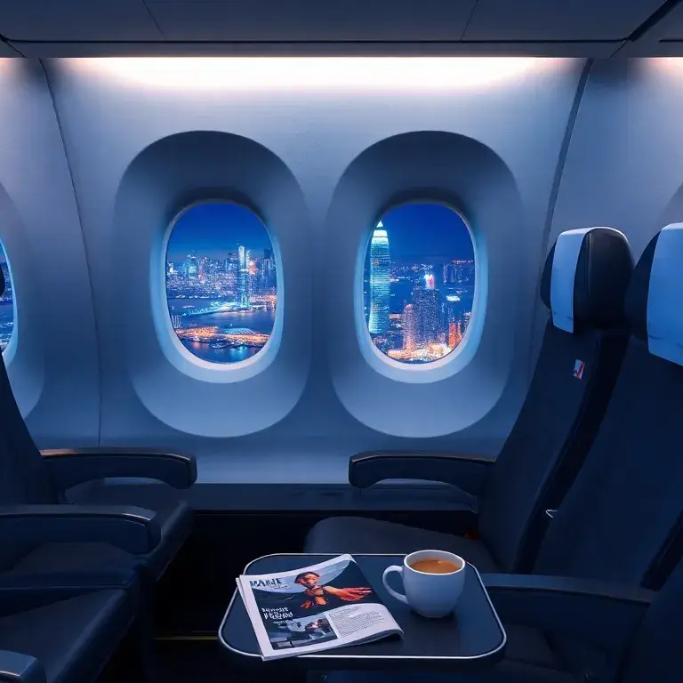 Hongkong €926: Premium Economy ab Sofia: Eine hochwertige, fotorealistische Darstellung einer Air France Premium Economy Kabine auf einem A…