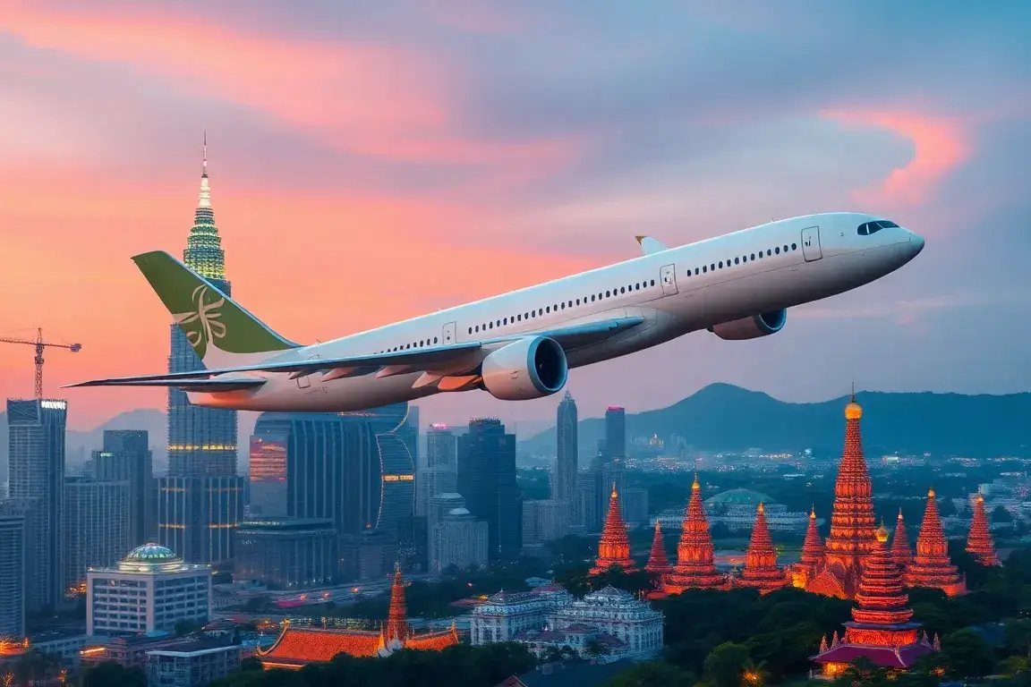 Kuala Lumpur, Bangkok, Bali & More: Saudia-Flüge ab 303€: Eine eindrucksvolle Reise-Headergrafik: Eine Saudia Boeing 787 im Vordergrund, fl…