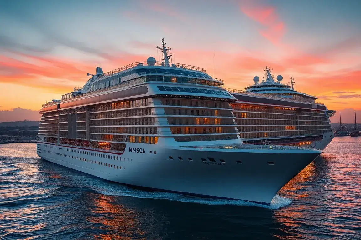 MSC Preziosa: 7-Nächte NW-Europa-Kreuzfahrt ab €599: Eine eindrucksvolle, realistische Hauptgrafik des MSC Preziosa vor der Küste West-Euro…