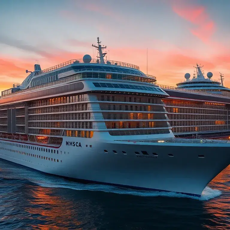 MSC Preziosa: 7-Nächte NW-Europa-Kreuzfahrt ab €599: Eine eindrucksvolle, realistische Hauptgrafik des MSC Preziosa vor der Küste West-Euro…