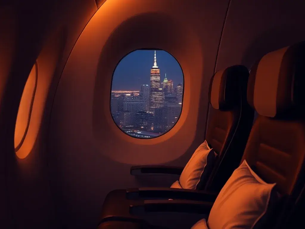 New York €1.722 mit La Compagnie – Business Class nonstop: Eine stilvolle Aufnahme der La Compagnie Airbus A321 in der Business Class, luxu…