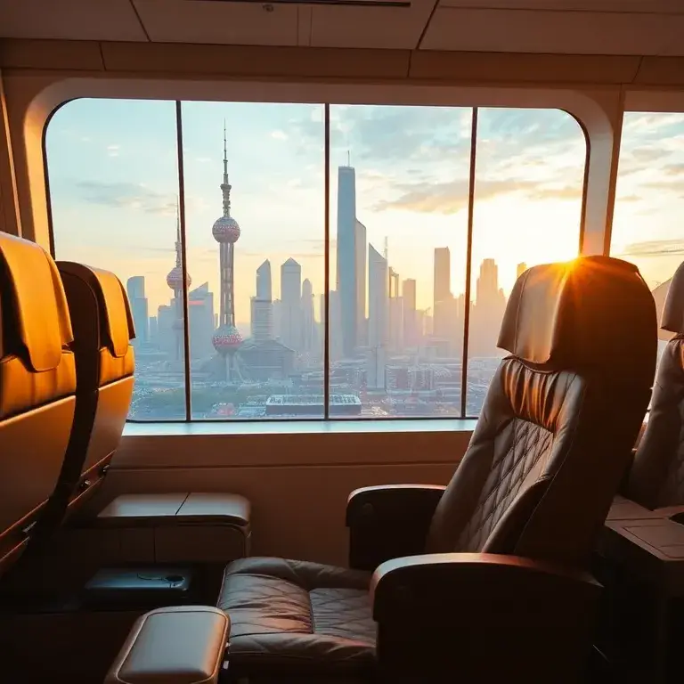 Shanghai: €1,312 Turkish Airlines Business Class ab Bukarest: Fotorealistisches Headerbild: Luxuriöse Turkish Airlines Business Class-Kabin…