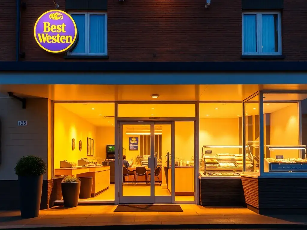 Best Western UK: 2-für-1 mit Frühstück bis Apr 2026: Realistische Hauptbild-Idee: Außenansicht eines Best Western UK Hotels im warmen Licht…