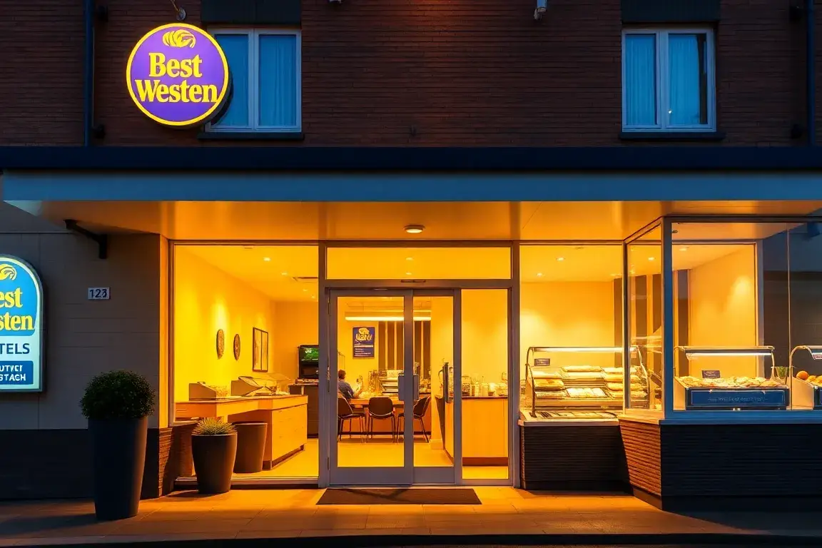 Best Western UK: 2-für-1 mit Frühstück bis Apr 2026: Realistische Hauptbild-Idee: Außenansicht eines Best Western UK Hotels im warmen Licht…
