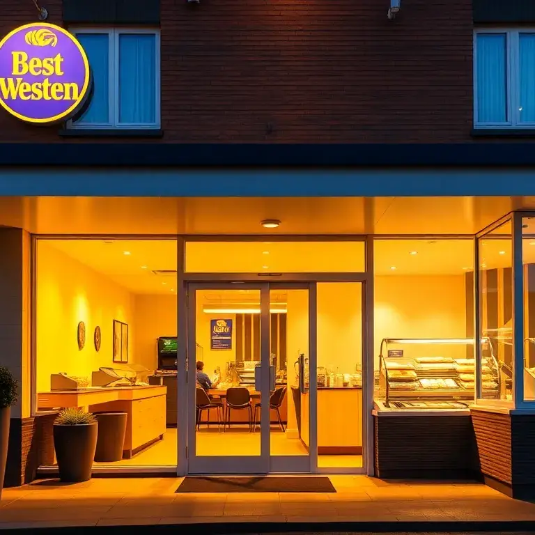 Best Western UK: 2-für-1 mit Frühstück bis Apr 2026: Realistische Hauptbild-Idee: Außenansicht eines Best Western UK Hotels im warmen Licht…