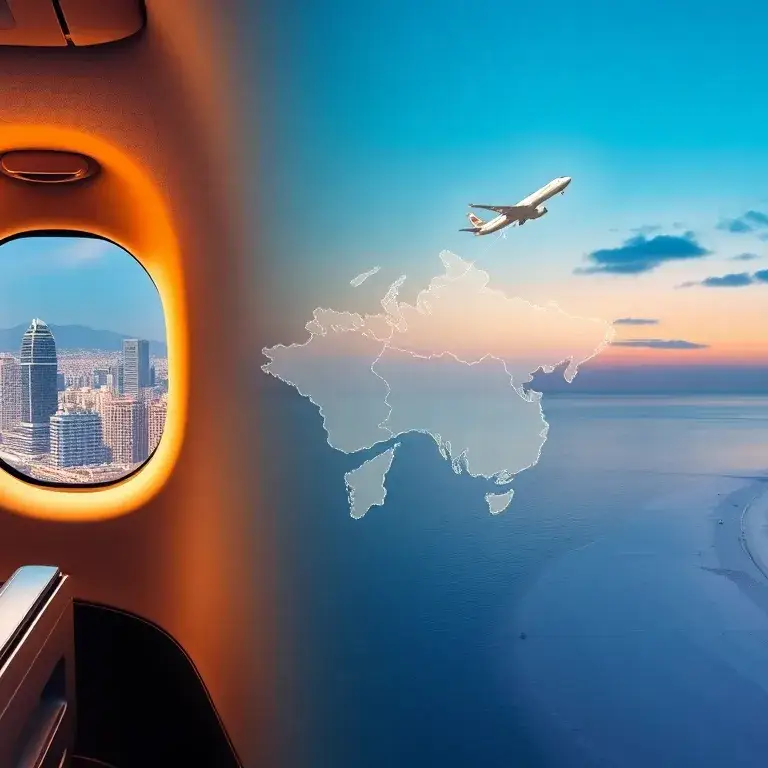 Deals, Die Nicht Auf Die Seite Kamen: Seoul & Karibik: Eine hochwertige, realistische Collage als Hero-Bild: Links eine Premium-Economy-Sit…