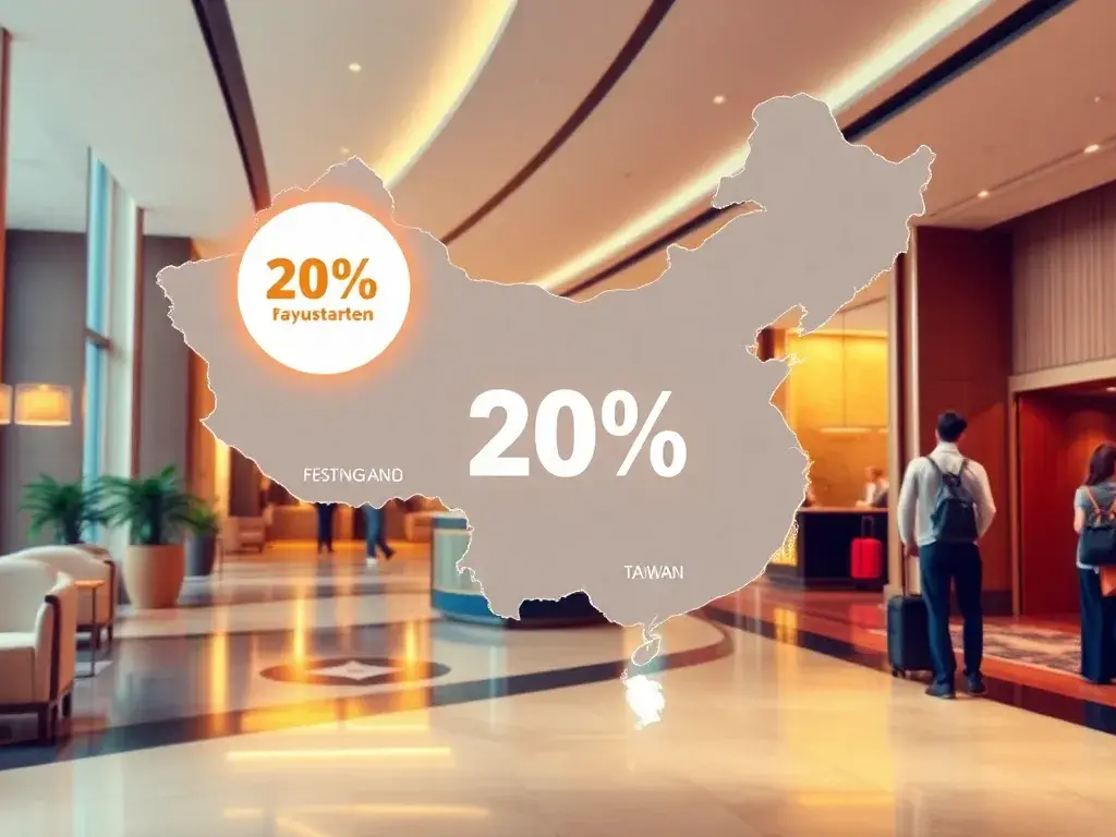 IHG Rabatt 20%: Flex-Tarife im Großraum China: Eine hochwertige, fotorealistische Banner-Komposition: Greater China Karte mit hervorgehoben…