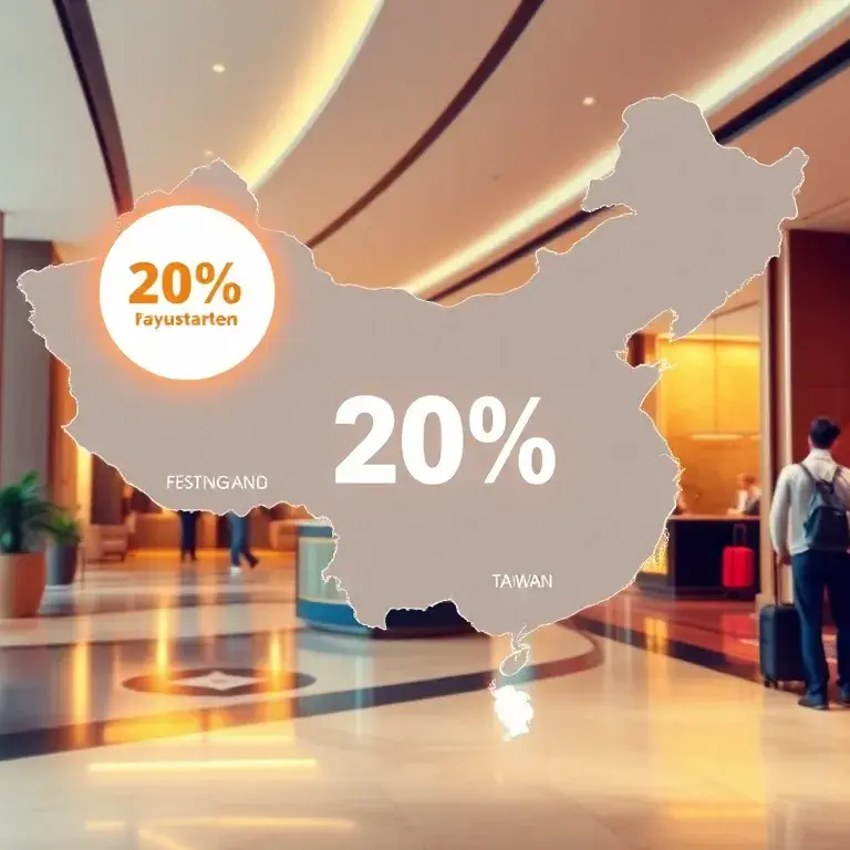 IHG Rabatt 20%: Flex-Tarife im Großraum China: Eine hochwertige, fotorealistische Banner-Komposition: Greater China Karte mit hervorgehoben…