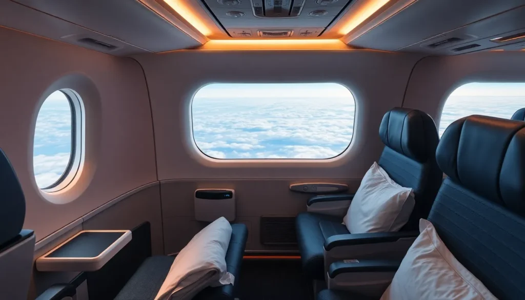 Norse Atlantic Premium Economy: Nonstop London–NY ab 768€ - Reiseziel: Realistisches Midjourney-Prompt: Innenaufnahme der Norse Atlantic Pr…