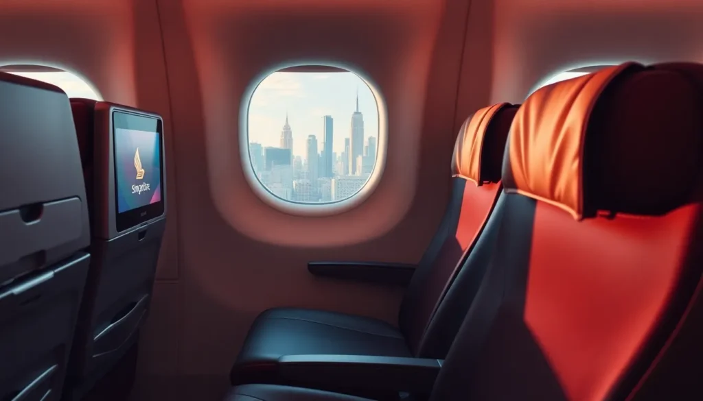 Singapore Airlines €419: Premium Economy NY-SIN - Reiseziel: Ein realistisches Bild einer Singapore Airlines Premium Economy-Sitzreihe auf …