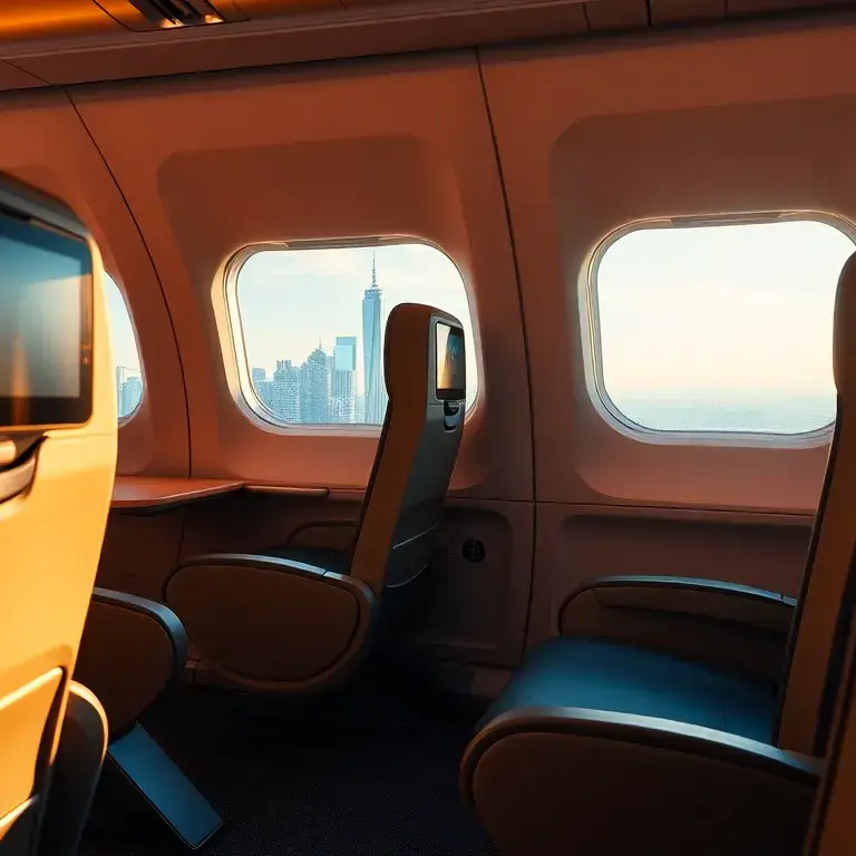 Singapore Airlines €419: Premium Economy NY-SIN: Realistisches, hochauflösendes Bild einer Singapore Airlines Premium-Economy-Sitzreihe auf…