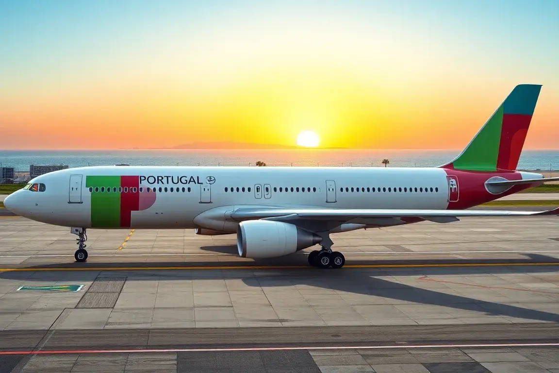 Recife Flugangebot: €1.818 mit TAP von Frankfurt: Eine fotorealistische Travel-Blog-Hauptgrafik: TAP Air Portugal Airbus A330 im Start auf …