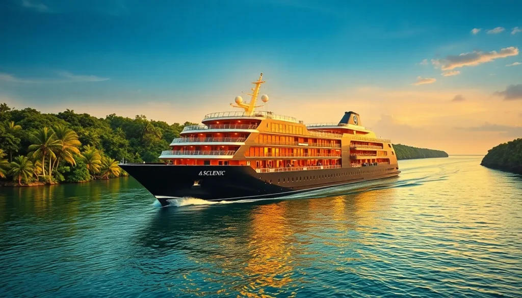 Scenic Luxus Kreuzfahrt Panama–Barbados: 11 Nächte - Die Route: Eine hochauflösende, fotorealistische Darstellung der Scenic Eclipse II, di…