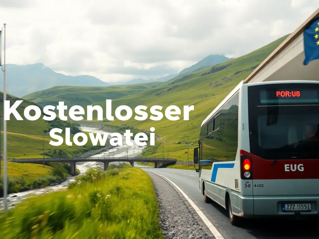 Slowakei: Kostenloser Zug für EU-Studierende & Senioren: Eine fotorealistische Szene eines modernen Zuges, der durch eine malerische slowak…