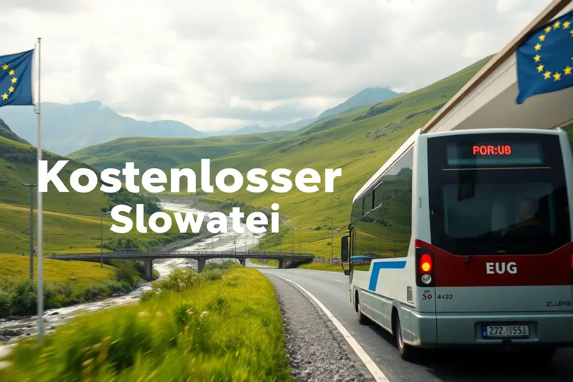 Slowakei: Kostenloser Zug für EU-Studierende & Senioren: Eine fotorealistische Szene eines modernen Zuges, der durch eine malerische slowak…