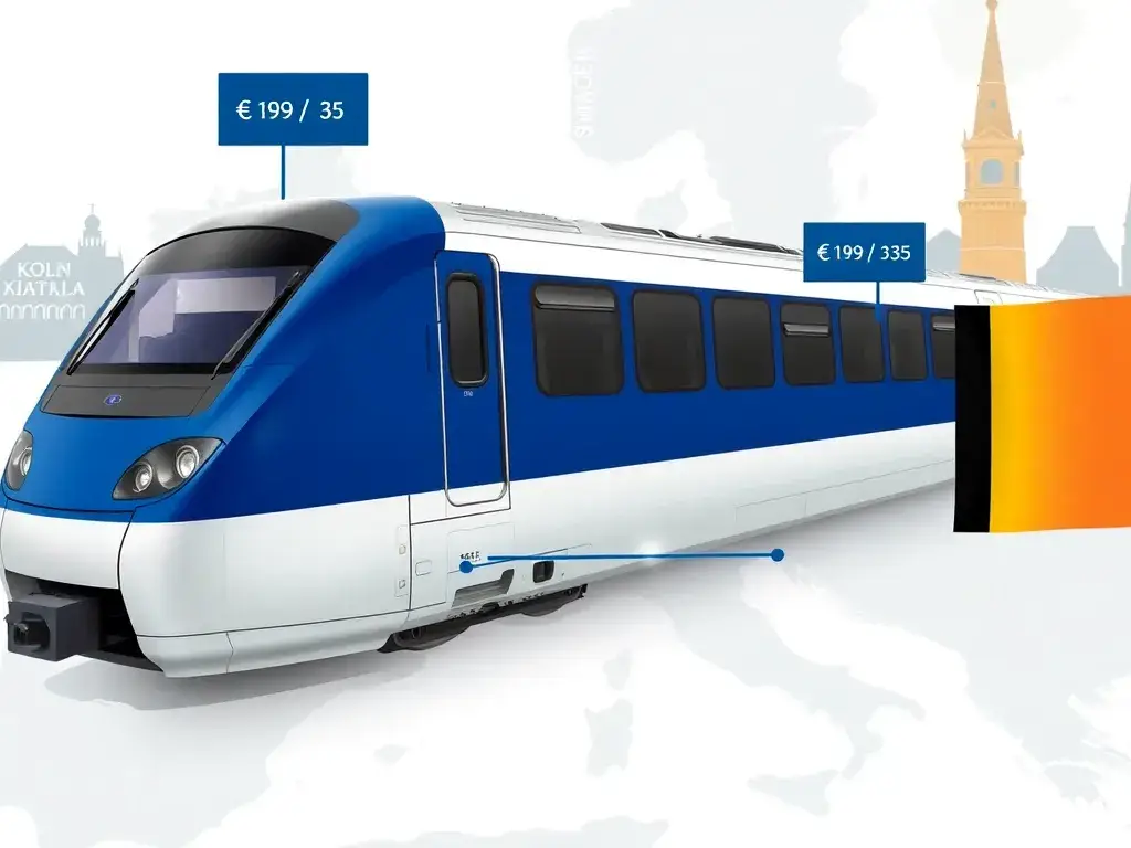 Eurostar Sale Belgien ↔ Deutschland ab €38 r/t: Eine hochauflösende, realistische Darstellung eines Eurostar-Schnellzugs in Blau-Weiß, der …