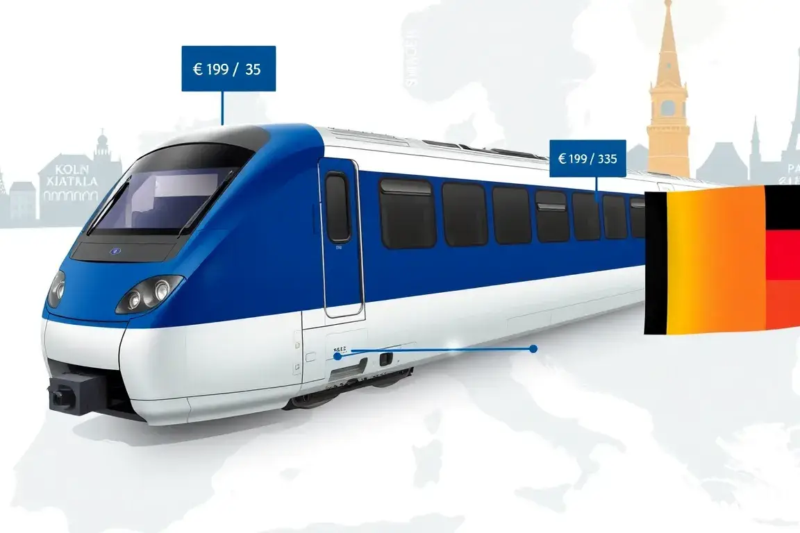 Eurostar Sale Belgien ↔ Deutschland ab €38 r/t: Eine hochauflösende, realistische Darstellung eines Eurostar-Schnellzugs in Blau-Weiß, der …