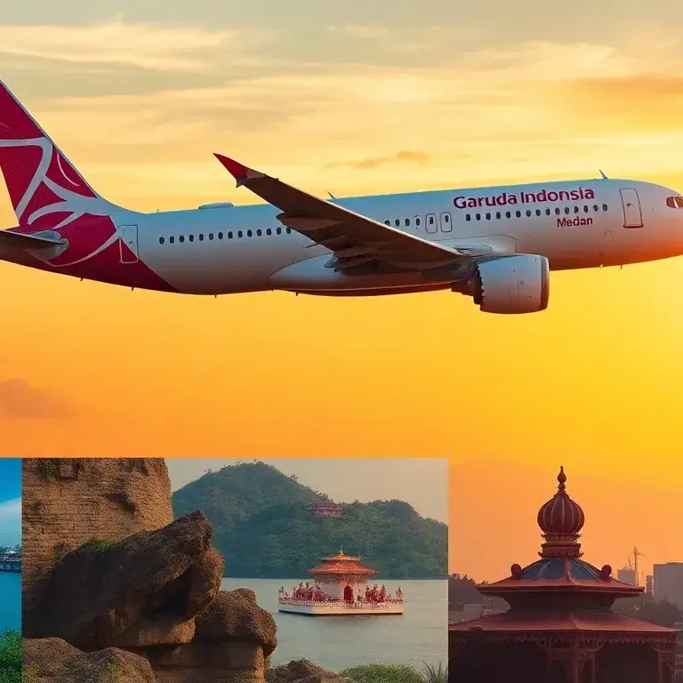 Garuda Flüge Amsterdam nach Bali, Medan & Jakarta ab 594€: Ein eindrucksvolles Titelbild: Garuda Indonesia-Flugzeug beim Start über dem Flu…