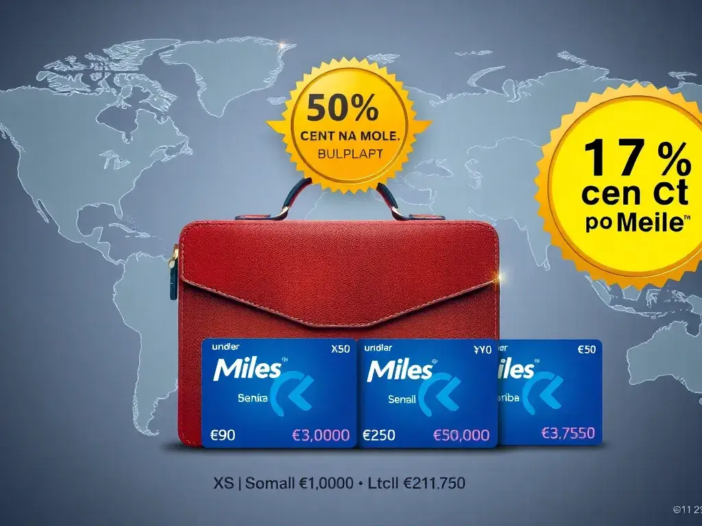 Letzte Chance: 50% Bonus Bundle&Go – 1,17 Cent pro Meile: Detailiertes AI-Bildprompt: Ein hochwertiges Heldenbild im Miles&More-Stil: Eine …