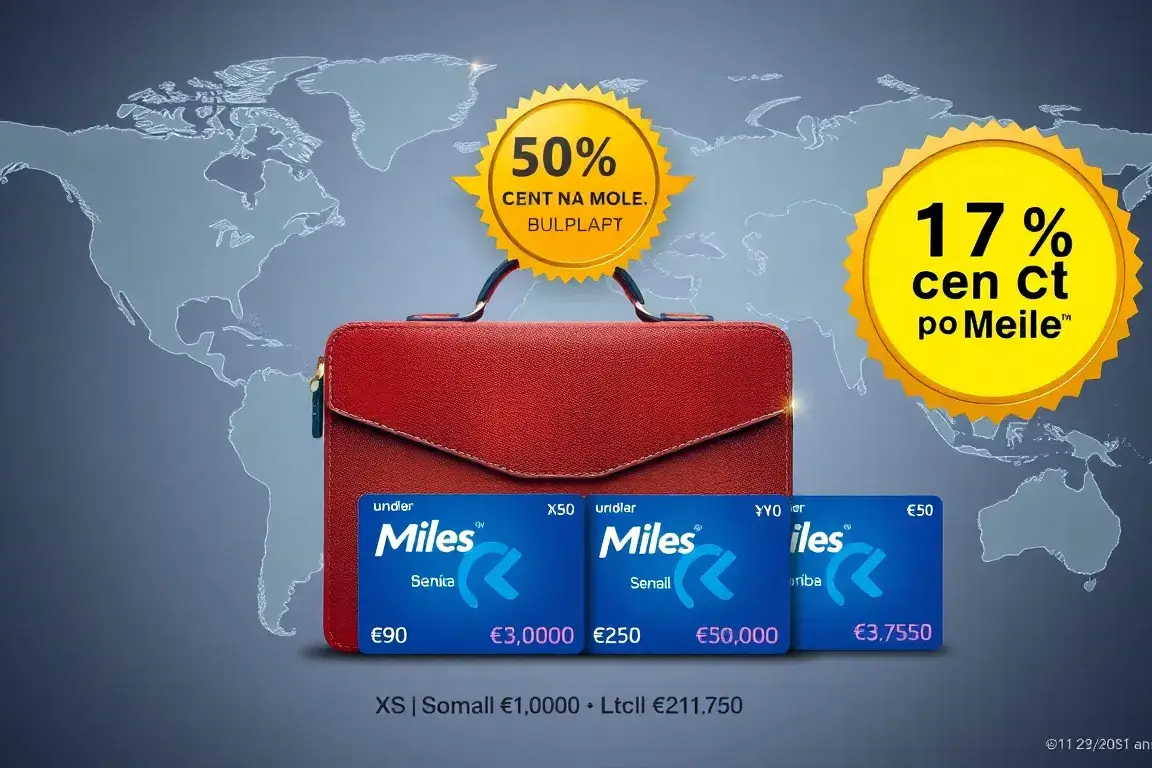 Letzte Chance: 50% Bonus Bundle&Go – 1,17 Cent pro Meile: Detailiertes AI-Bildprompt: Ein hochwertiges Heldenbild im Miles&More-Stil: Eine …