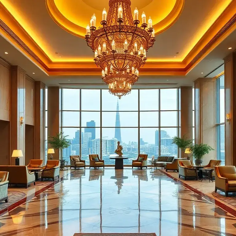 Waldorf Astoria Bangkok: 220€ inkl. Frühstück & Guthaben: Fotorealistisches Titelbild des Waldorf Astoria Bangkok: prunkvolle Lobby in Gold…