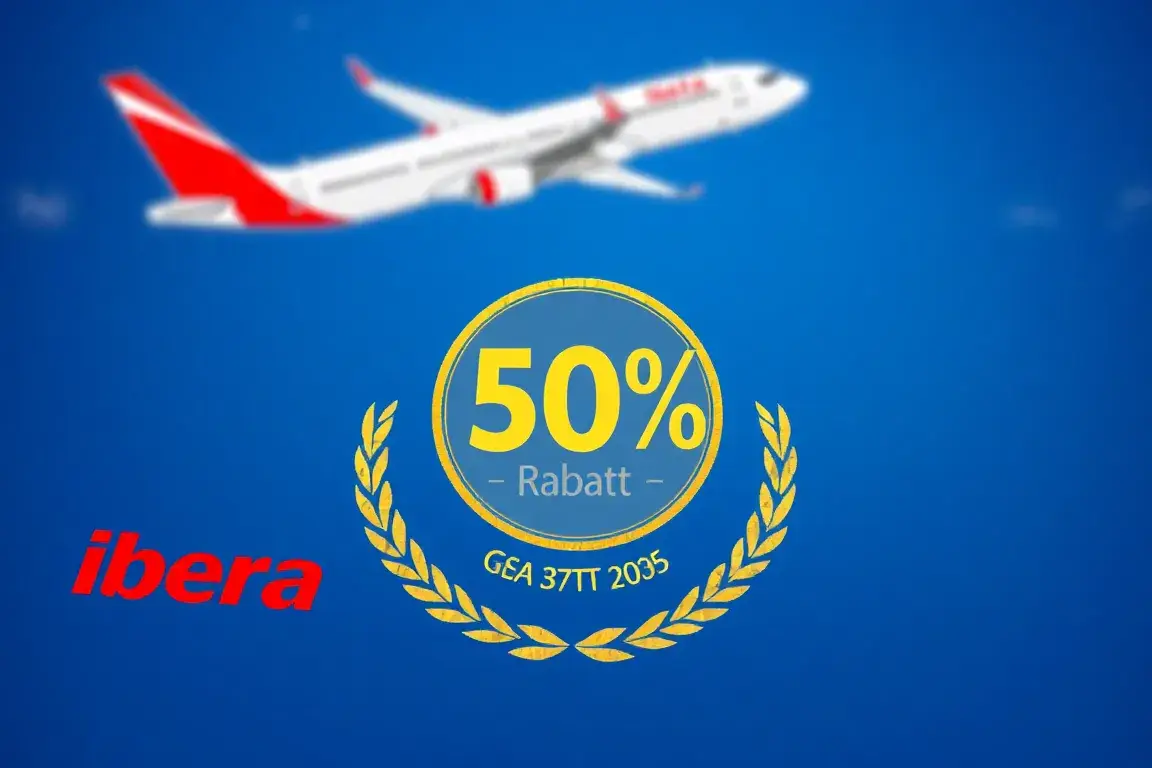 Iberia Geschenkkarten kaufen – 10% Rabatt bis 3. Mai: Stilvolles Hauptbild: Iberia-Geschenkkarten im Vordergrund, ein auffälliges 10%-Rabat…