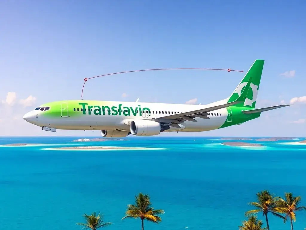 Kapverden: Direktflüge Amsterdam ab 218€: Realistisches, kinoreifes Hauptbild: Eine Transavia Boeing 737 hebt von Amsterdam Schiphol ab; im…