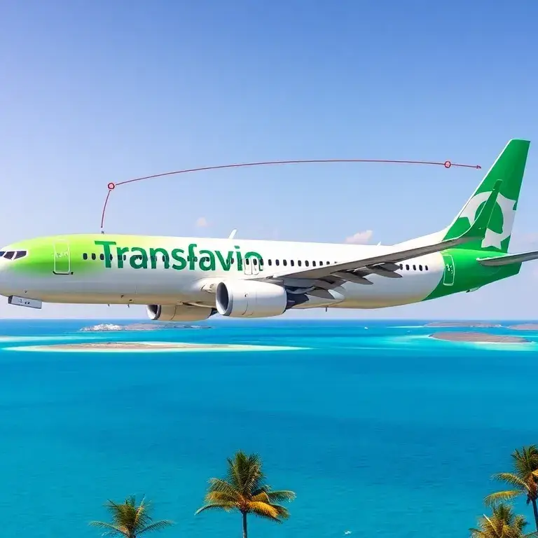 Kapverden: Direktflüge Amsterdam ab 218€: Realistisches, kinoreifes Hauptbild: Eine Transavia Boeing 737 hebt von Amsterdam Schiphol ab; im…