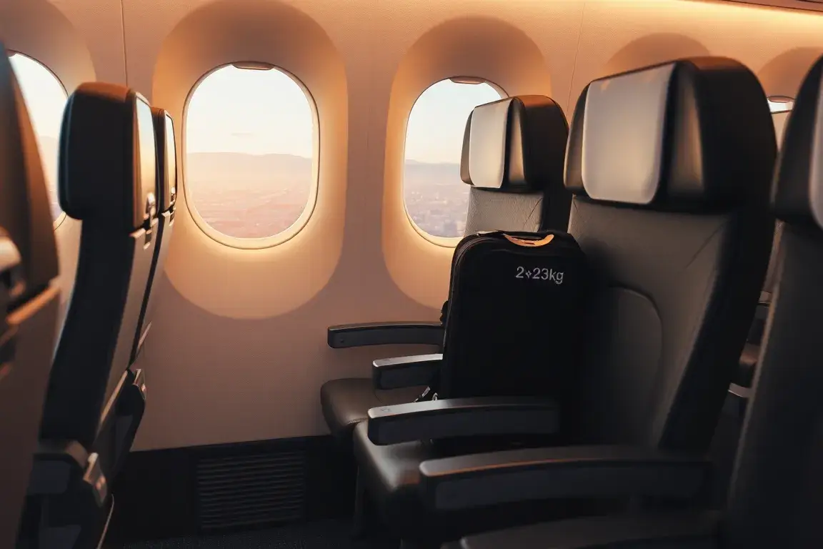 WestJet Premium Economy Kanada-Seoul €522: Fotorealistische Darstellung einer WestJet Premium Economy Kabine: bequeme Sitze, großzügige Bei…